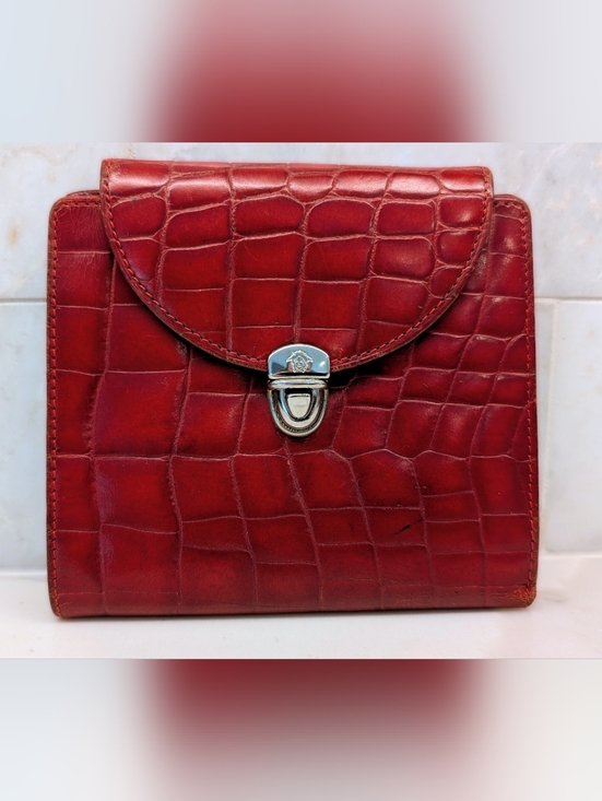 Versace Handbags - Gianni Versace Red Croc-Embossed Leather Wallet